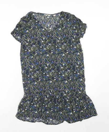 Jack Wills Womens Blue Geometric Viscose A-Line Size 8 V-Neck Pullover