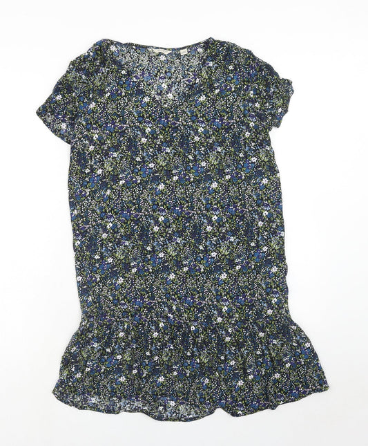 Jack Wills Womens Blue Geometric Viscose A-Line Size 8 V-Neck Pullover