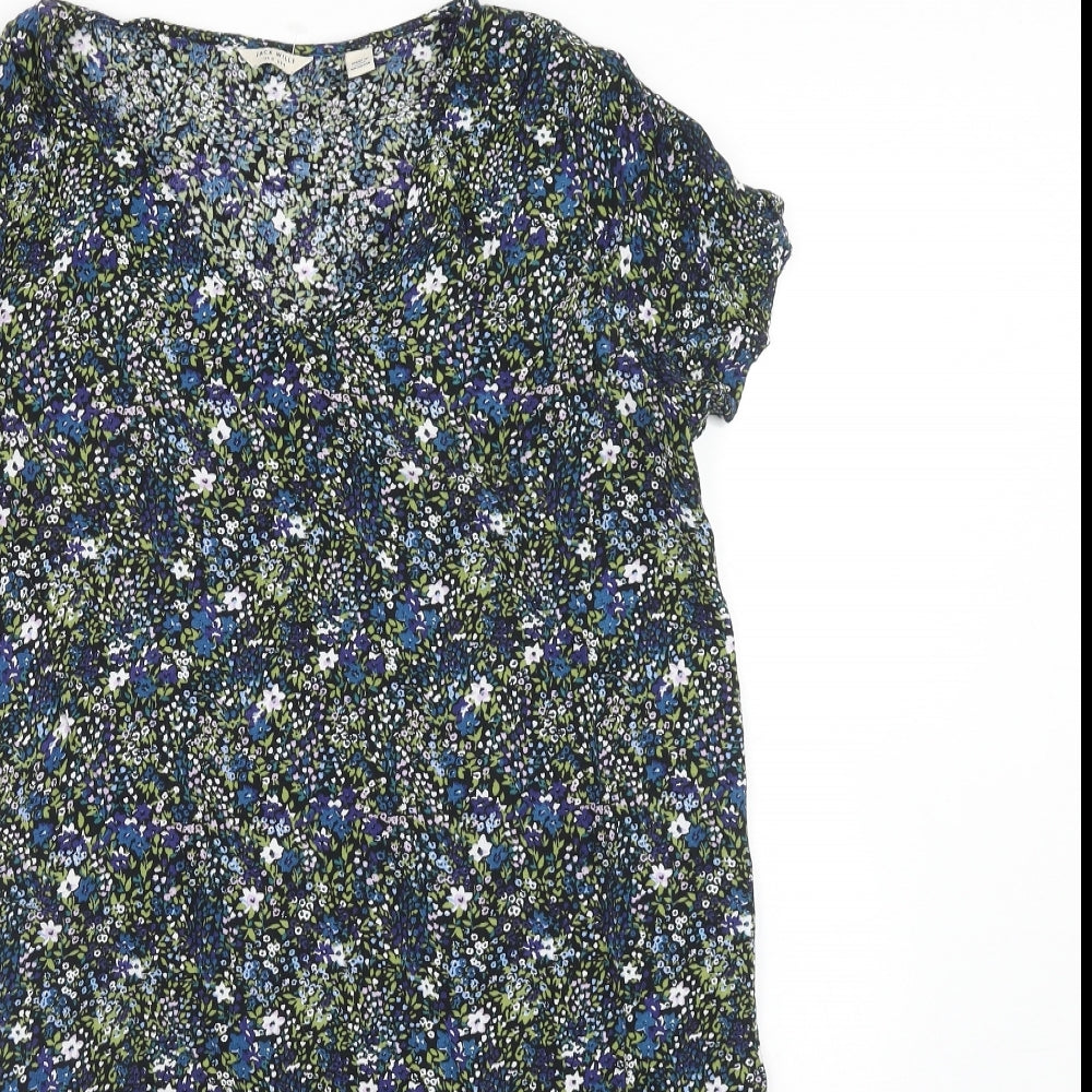 Jack Wills Womens Blue Geometric Viscose A-Line Size 8 V-Neck Pullover