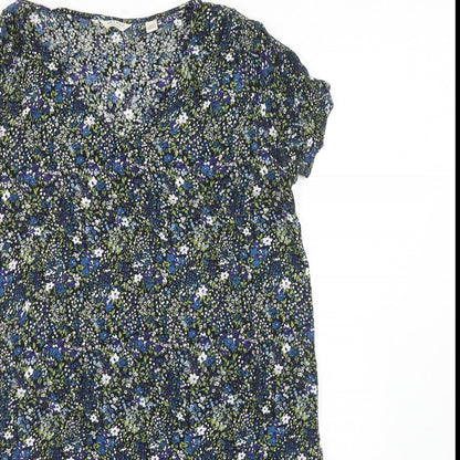 Jack Wills Womens Blue Geometric Viscose A-Line Size 8 V-Neck Pullover