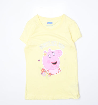 F&F Womens Yellow 100% Cotton Basic T-Shirt Size 6 Boat Neck - Peppa Pig
