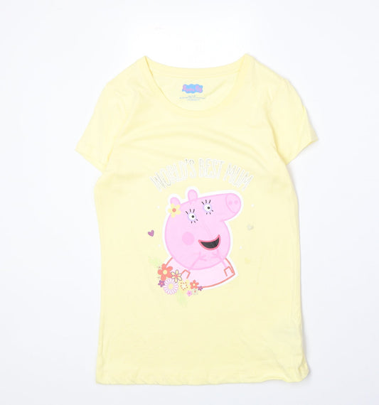 F&F Womens Yellow 100% Cotton Basic T-Shirt Size 6 Boat Neck - Peppa Pig