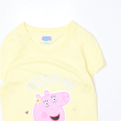F&F Womens Yellow 100% Cotton Basic T-Shirt Size 6 Boat Neck - Peppa Pig