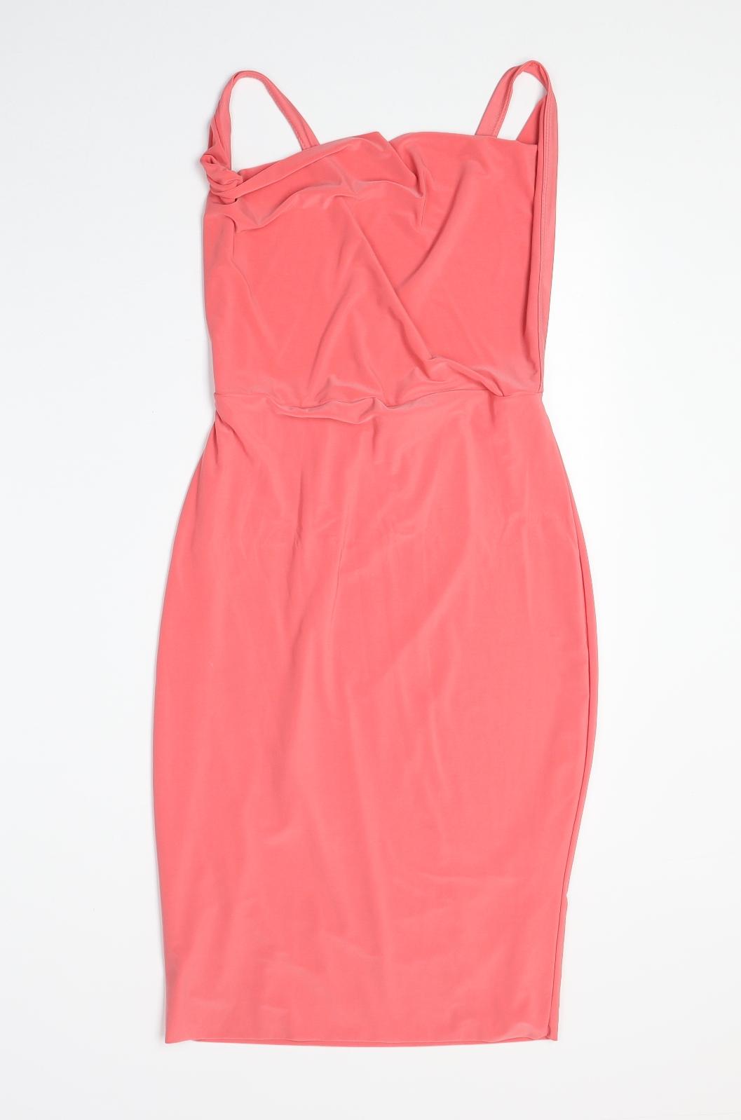 PRETTYLITTLETHING Womens Pink Polyester Shift Size 12 Cowl Neck Pullover - Open Back