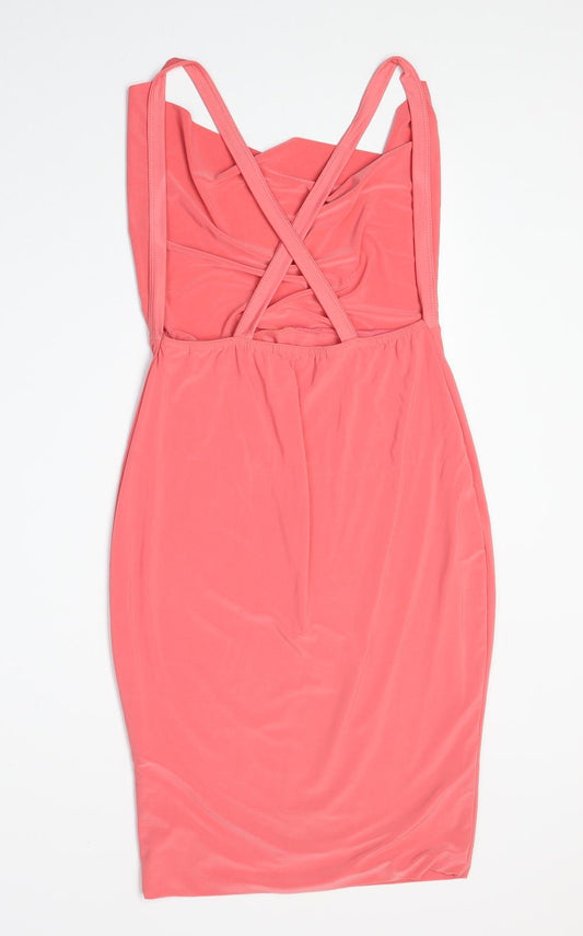 PRETTYLITTLETHING Womens Pink Polyester Shift Size 12 Cowl Neck Pullover - Open Back