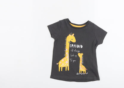 Nutmeg Girls Grey Cotton Basic T-Shirt Size 2 Years Round Neck Pullover - Grandad I'll Always Look Up To You