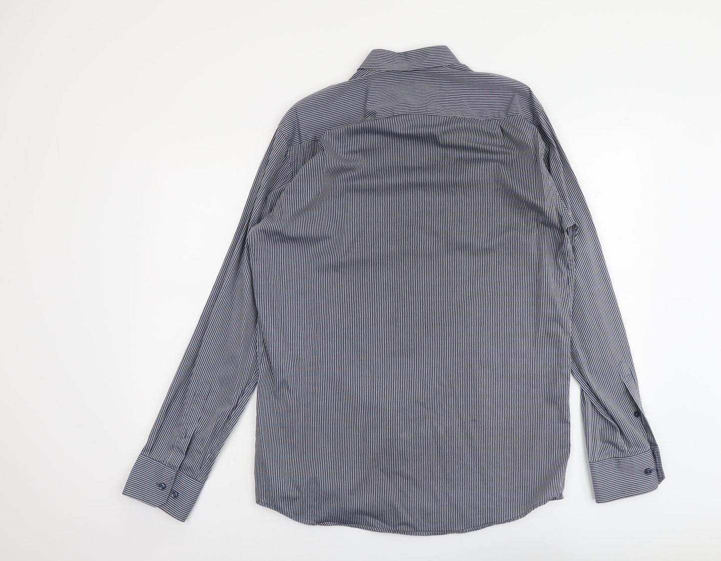 Seidensticker Mens Blue Striped Cotton Dress Shirt Size 15.5 Collared Button