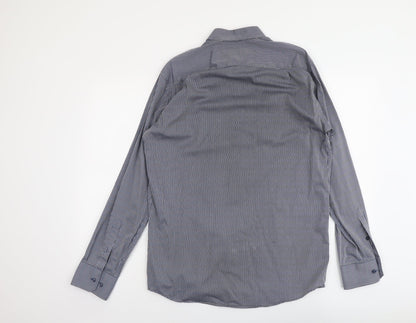 Seidensticker Mens Blue Striped Cotton Dress Shirt Size 15.5 Collared Button