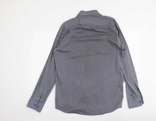 Seidensticker Mens Blue Striped Cotton Dress Shirt Size 15.5 Collared Button