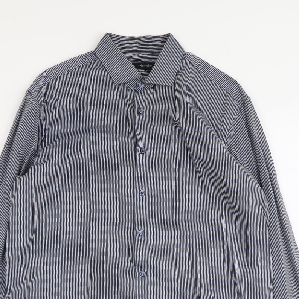 Seidensticker Mens Blue Striped Cotton Dress Shirt Size 15.5 Collared Button