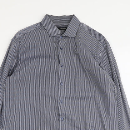 Seidensticker Mens Blue Striped Cotton Dress Shirt Size 15.5 Collared Button