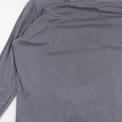 Seidensticker Mens Blue Striped Cotton Dress Shirt Size 15.5 Collared Button