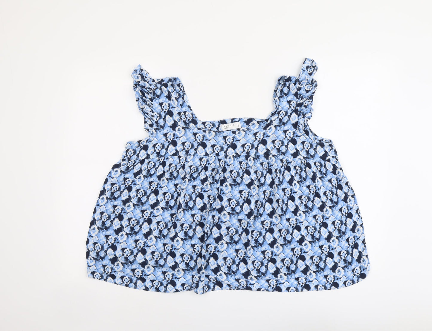 Papaya Womens Blue Geometric Polyester Cropped Tank Size 16 Square Neck