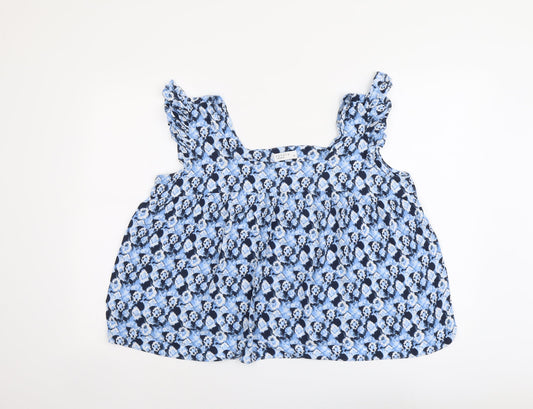 Papaya Womens Blue Geometric Polyester Cropped Tank Size 16 Square Neck