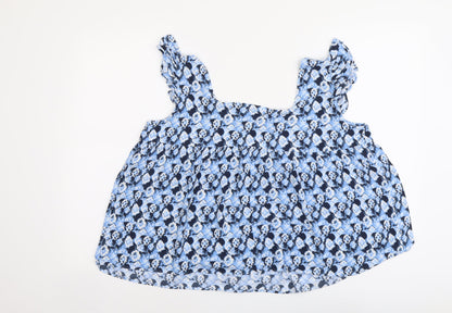 Papaya Womens Blue Geometric Polyester Cropped Tank Size 16 Square Neck