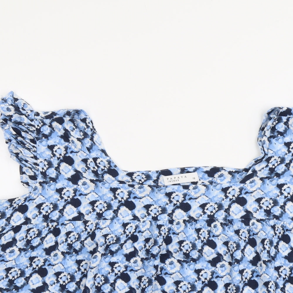 Papaya Womens Blue Geometric Polyester Cropped Tank Size 16 Square Neck