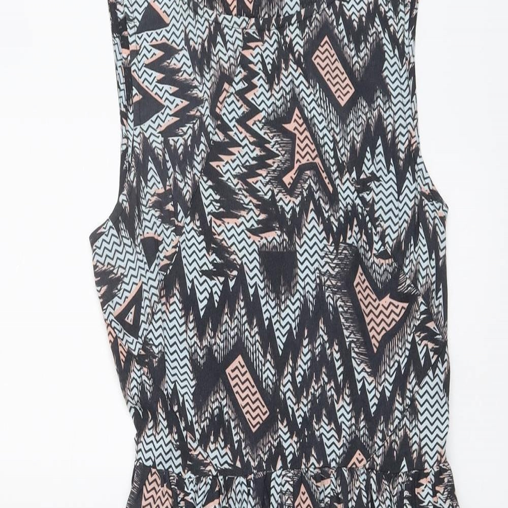 Topshop Womens Multicoloured Geometric Viscose A-Line Size 6 Round Neck Pullover