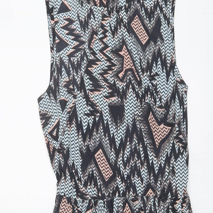 Topshop Womens Multicoloured Geometric Viscose A-Line Size 6 Round Neck Pullover