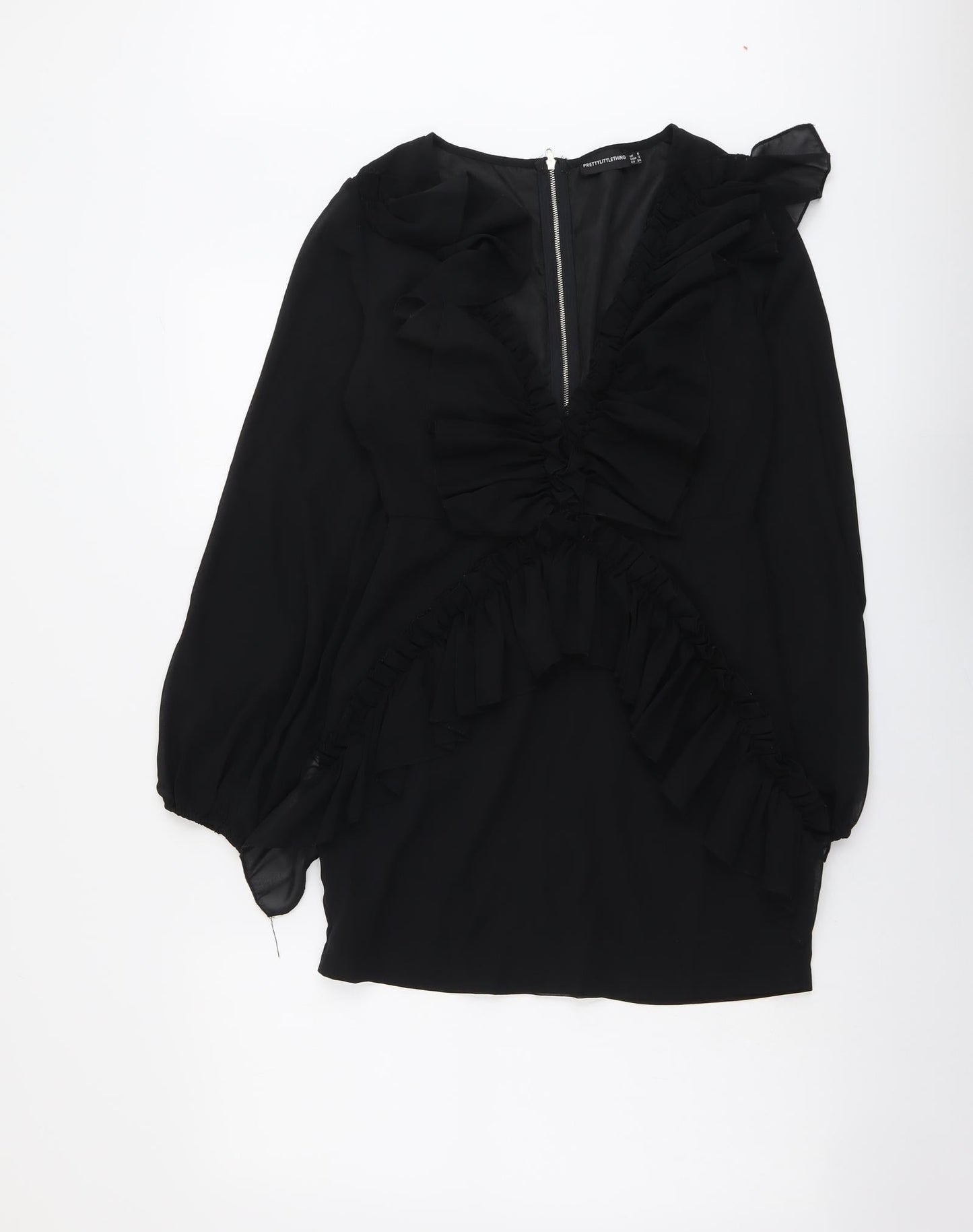 PRETTYLITTLETHING Womens Black Polyester Bodycon Size 6 V-Neck Zip