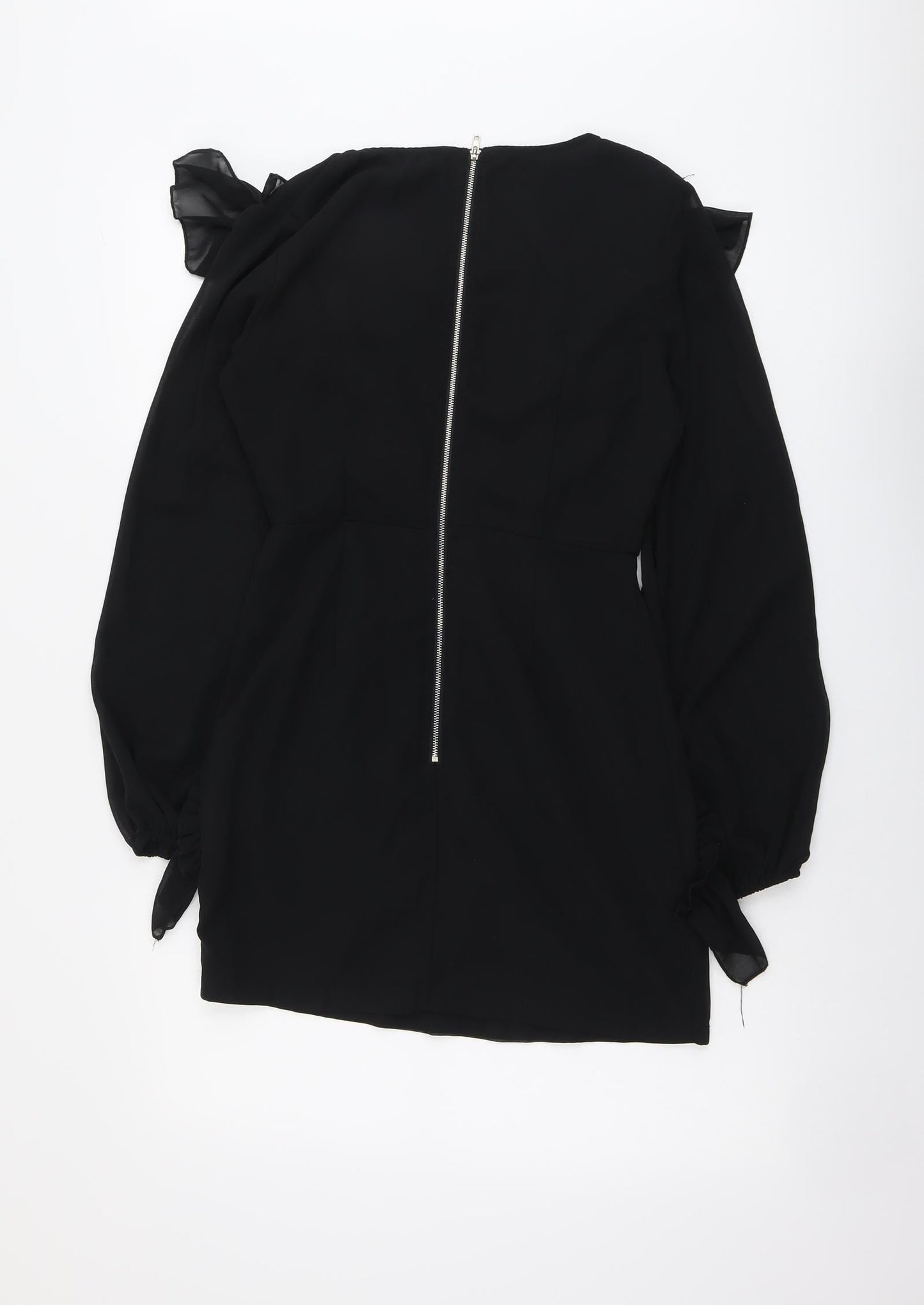 PRETTYLITTLETHING Womens Black Polyester Bodycon Size 6 V-Neck Zip