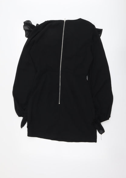 PRETTYLITTLETHING Womens Black Polyester Bodycon Size 6 V-Neck Zip