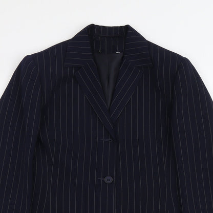 Dunnes Stores Womens Blue Pinstripe Polyester Jacket Blazer Size 12