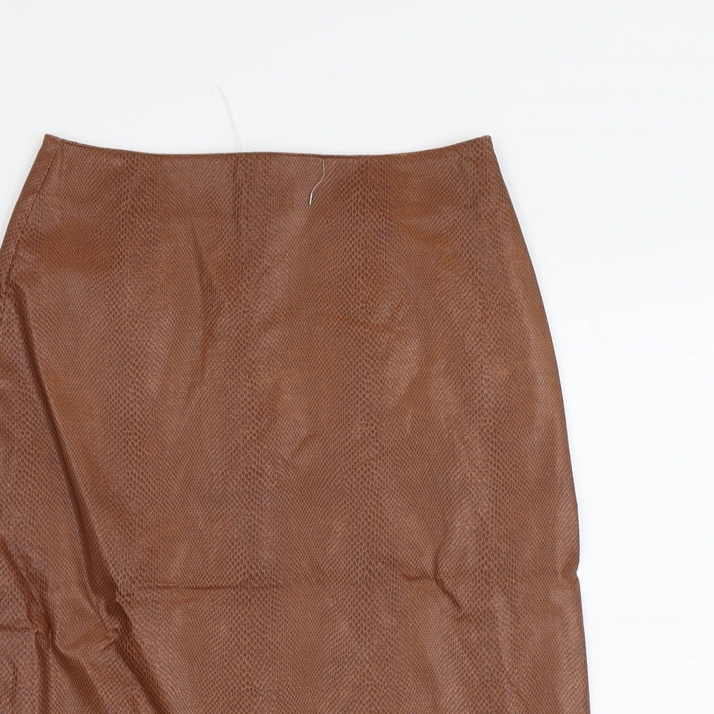 Pure Originals Womens Brown Animal Print Polyurethane A-Line Skirt Size 10 Zip - Snake Print