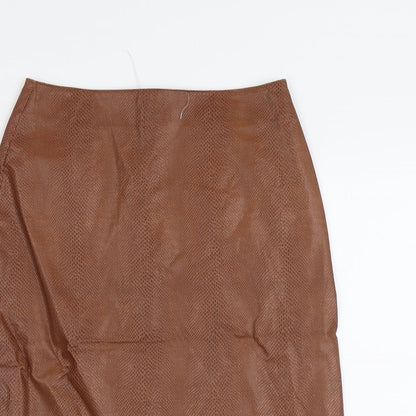 Pure Originals Womens Brown Animal Print Polyurethane A-Line Skirt Size 10 Zip - Snake Print