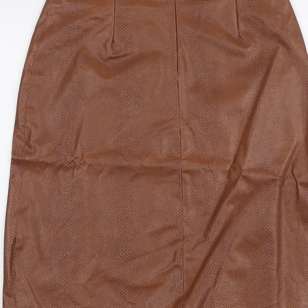 Pure Originals Womens Brown Animal Print Polyurethane A-Line Skirt Size 10 Zip - Snake Print