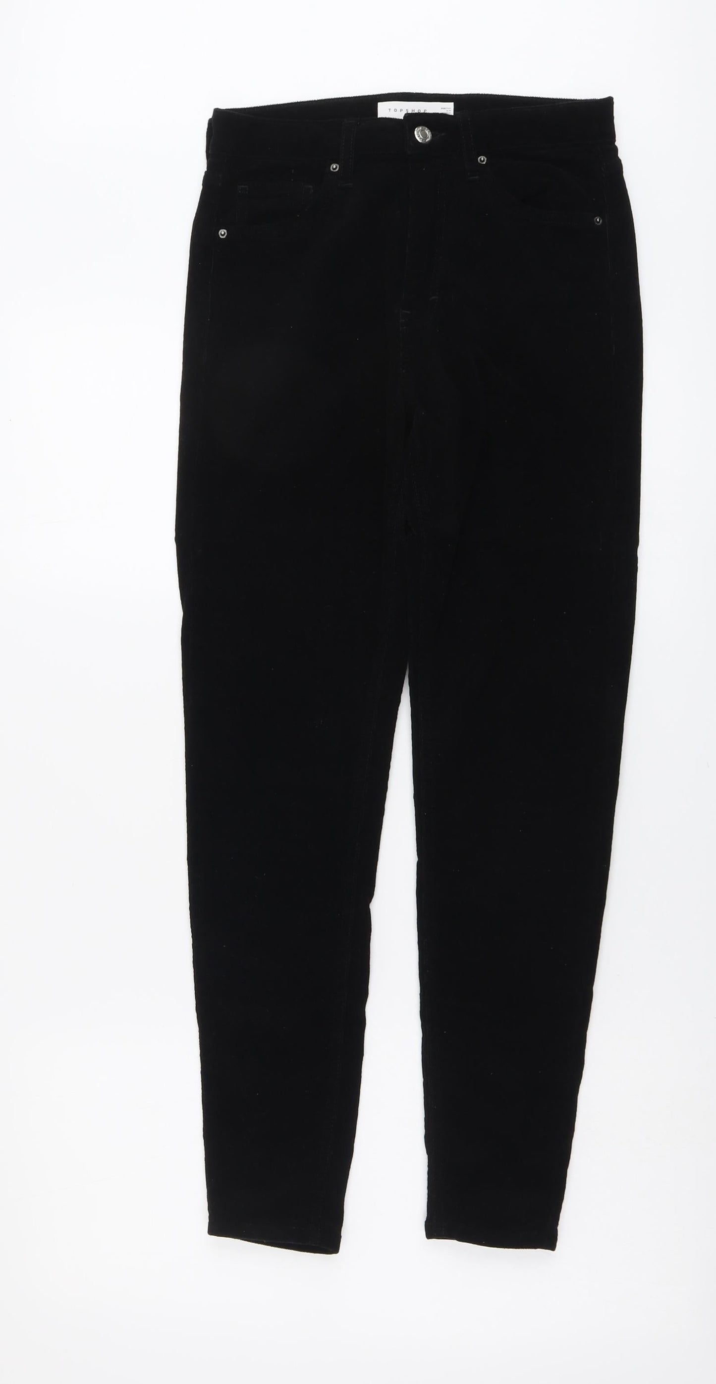 Topshop Womens Black Cotton Trousers Size 28 in L27 in Regular Button