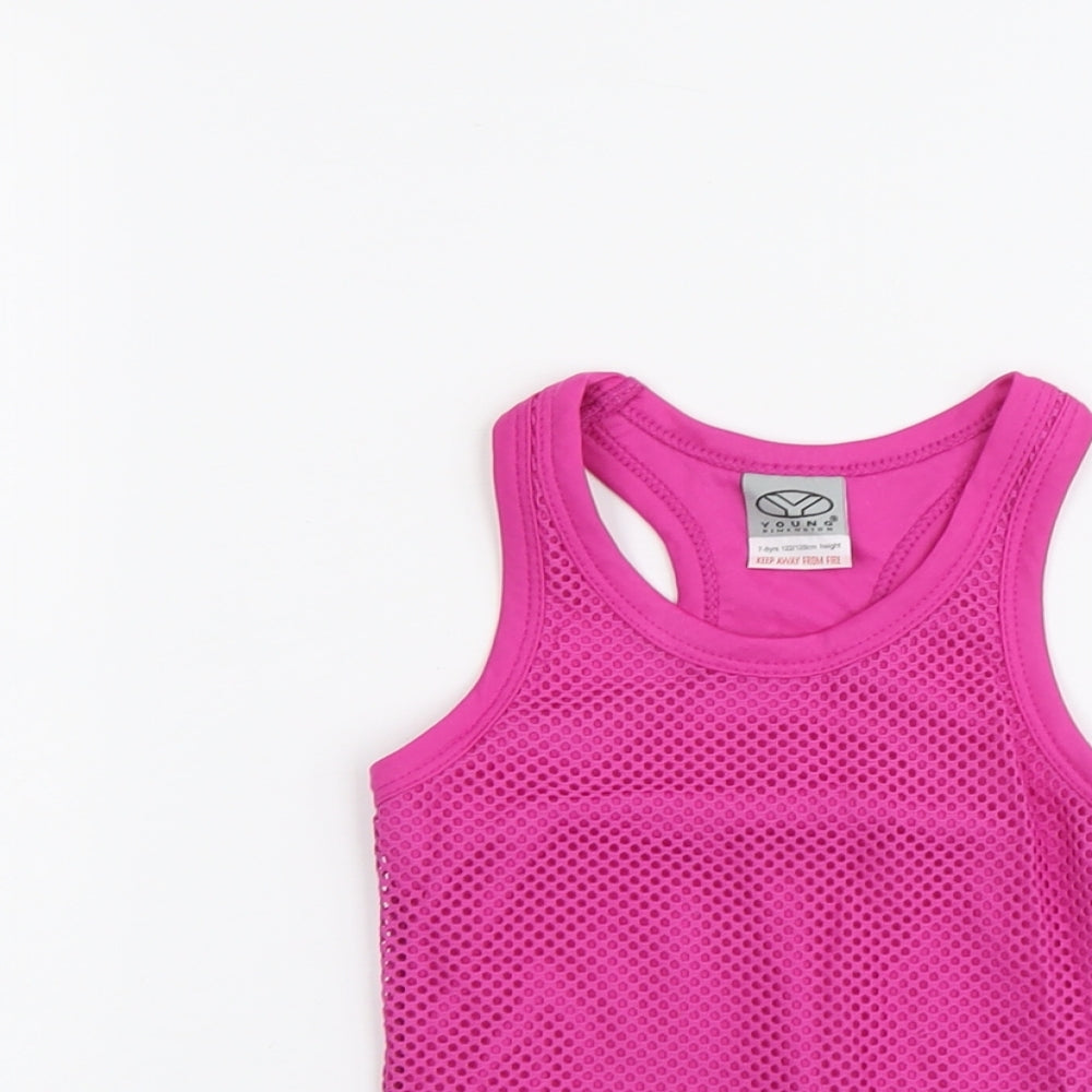 Young Dimension Girls Pink Polyester Basic Tank Size 7-8 Years Round Neck Pullover