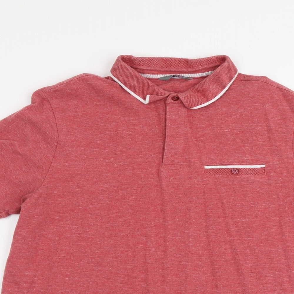 Nutmeg Mens Pink Cotton Polo Size L Collared Button