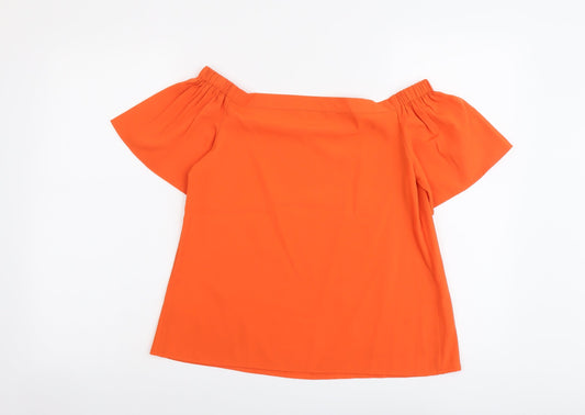 Peacocks Womens Orange Polyester Basic Blouse Size 8 Boat Neck