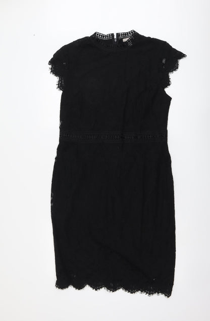 H&M Womens Black Polyamide Shift Size L Mock Neck Zip