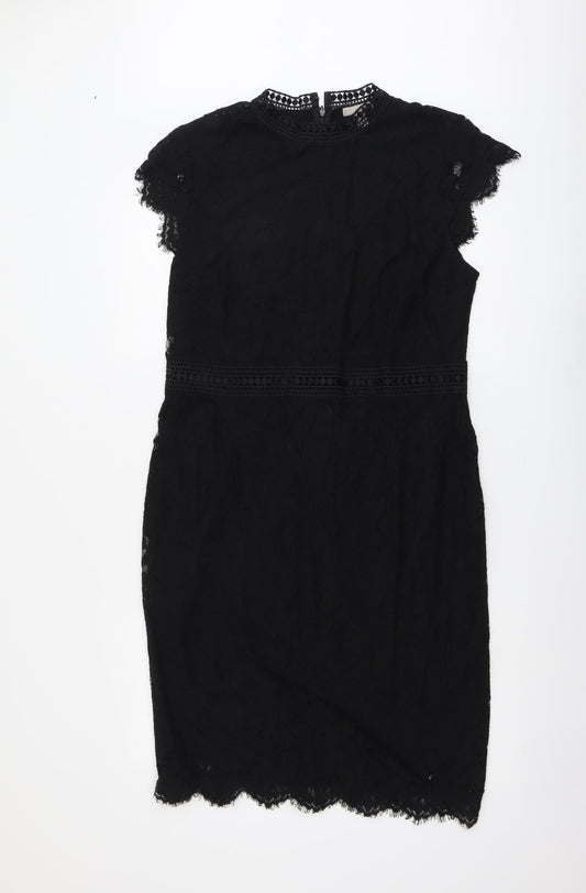 H&M Womens Black Polyamide Shift Size L Mock Neck Zip