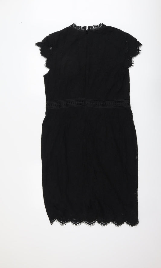 H&M Womens Black Polyamide Shift Size L Mock Neck Zip