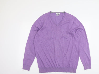JP.Cole Mens Purple V-Neck Cotton Pullover Jumper Size L Long Sleeve