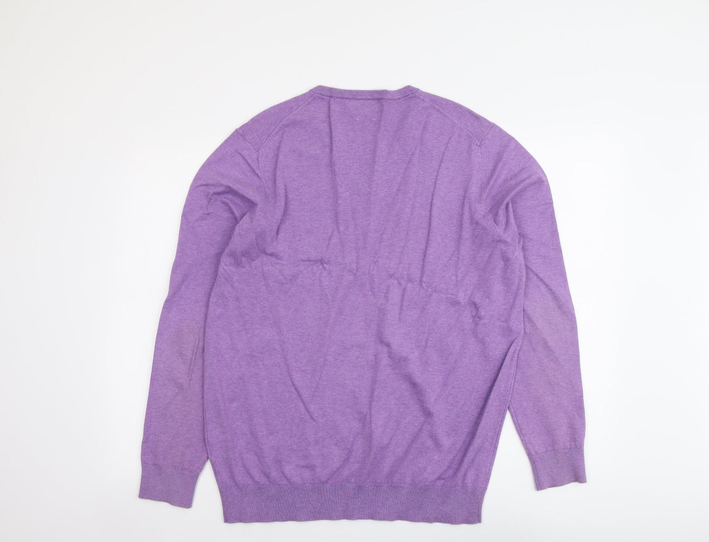 JP.Cole Mens Purple V-Neck Cotton Pullover Jumper Size L Long Sleeve