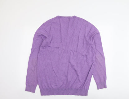 JP.Cole Mens Purple V-Neck Cotton Pullover Jumper Size L Long Sleeve