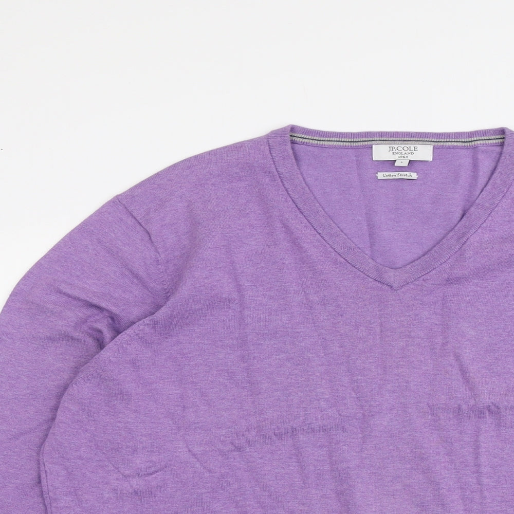 JP.Cole Mens Purple V-Neck Cotton Pullover Jumper Size L Long Sleeve