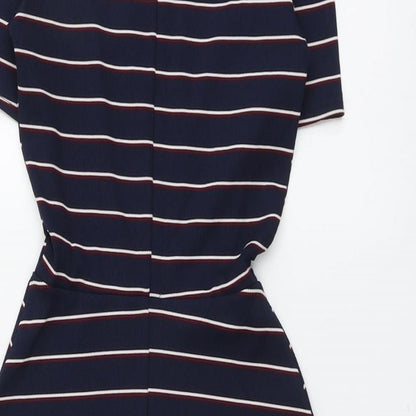 H&M Womens Blue Striped Polyester T-Shirt Dress Size 4 V-Neck Pullover