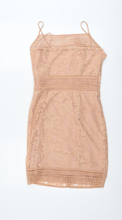 AX Paris Womens Pink Geometric Polyester Bodycon Size 10 Square Neck Zip