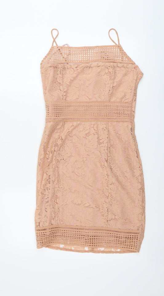 AX Paris Womens Pink Geometric Polyester Bodycon Size 10 Square Neck Zip