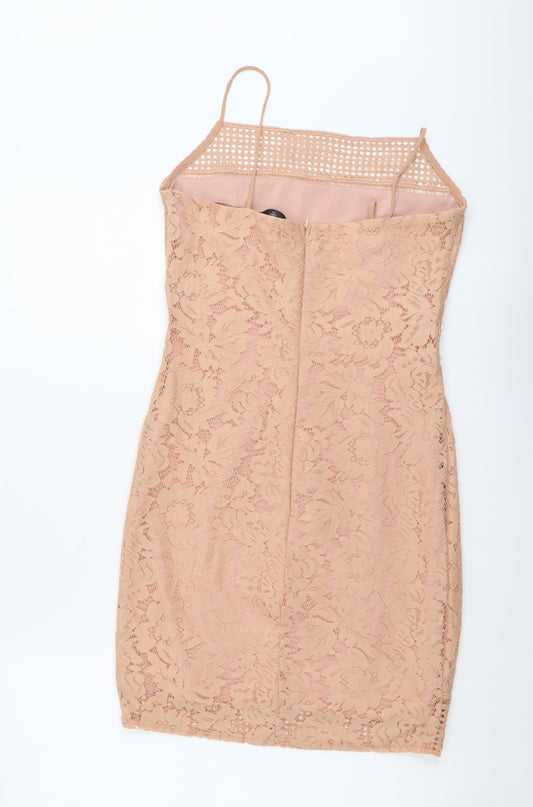 AX Paris Womens Pink Geometric Polyester Bodycon Size 10 Square Neck Zip