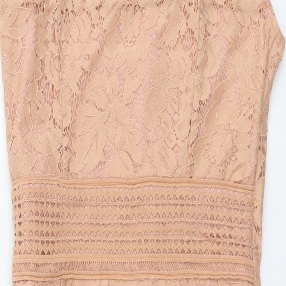 AX Paris Womens Pink Geometric Polyester Bodycon Size 10 Square Neck Zip