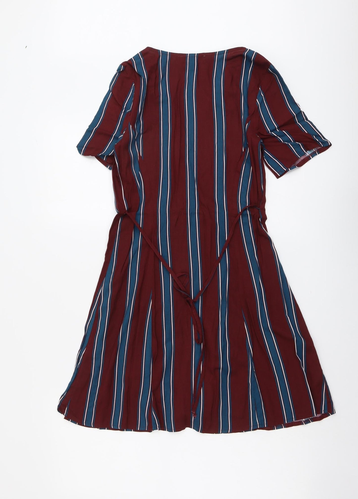 Primark Womens Red Striped Viscose A-Line Size 8 V-Neck Button