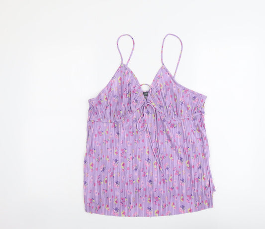 Primark Womens Purple Floral Polyester Basic Tank Size L V-Neck