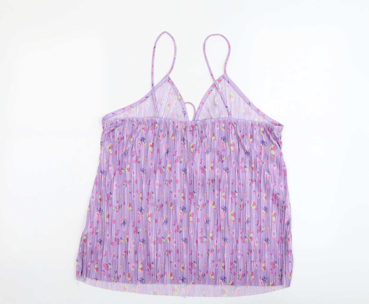 Primark Womens Purple Floral Polyester Basic Tank Size L V-Neck