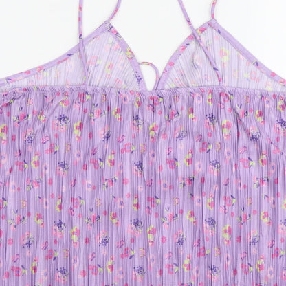 Primark Womens Purple Floral Polyester Basic Tank Size L V-Neck