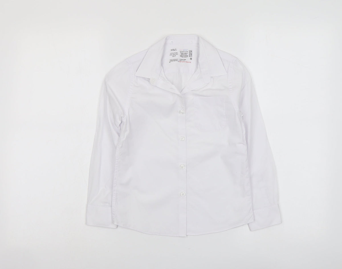 Marks and Spencer Boys White Cotton Basic Button-Up Size 7-8 Years Collared Button